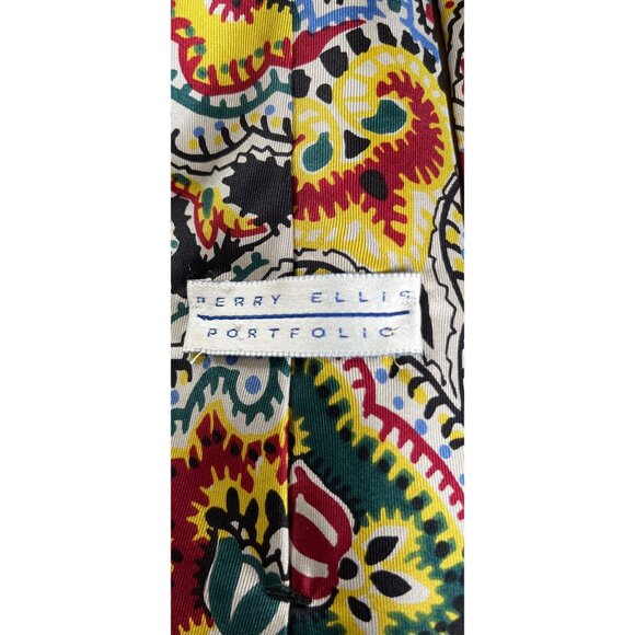 Vtg 1970's Perry Ellis Portfolio All Silk Tie Wild Abstract Paisley Purples Red - Picture 3 of 5